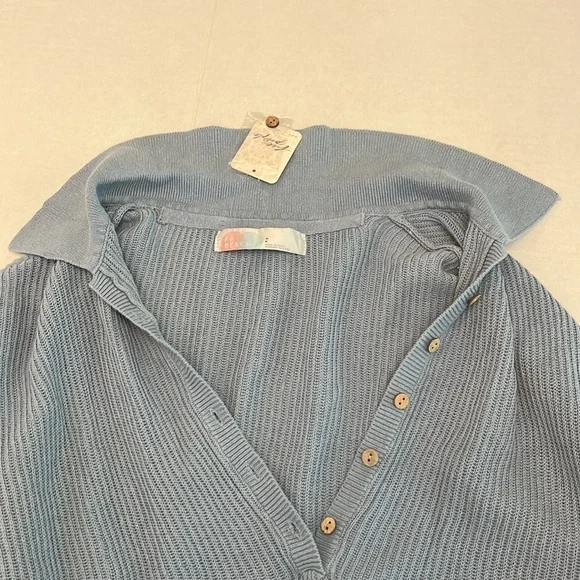 FREE PEOPLE BEACH RIBBED PICNIC SWEATER MINI DRESS  BLUE - Picture 9 of 16